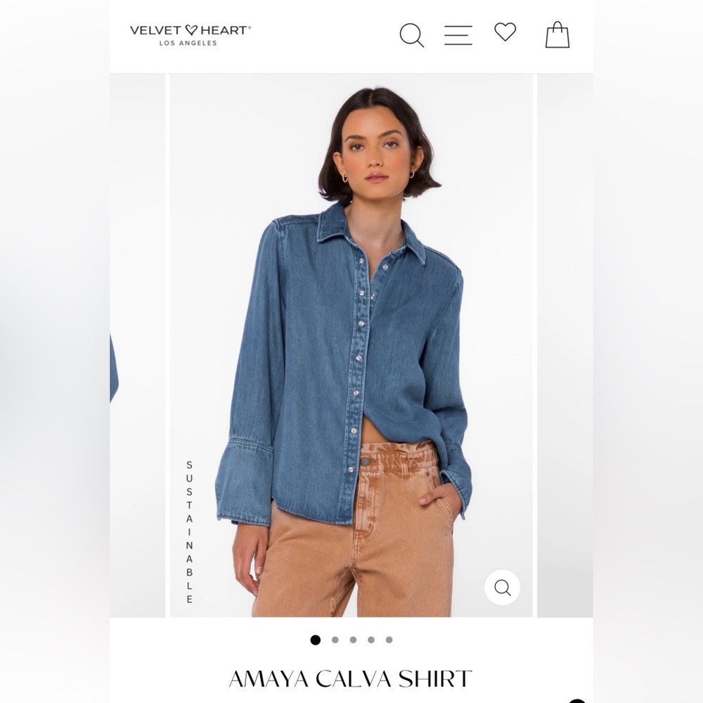 Velvet Heart Blue Denim Pearl Button Shirt NWT